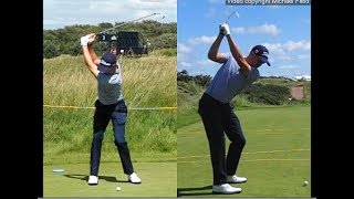 Justin Thomas golf swing  Long Iron faceon amp downtheline July 2017 [upl. by Atiuqaj]